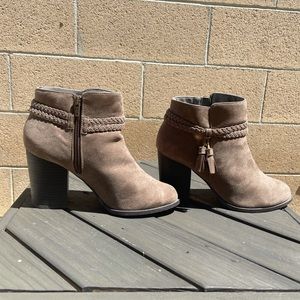 Olive green high heel ankle boots